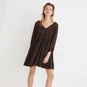 Madewell Crinkle Georgette V-Neck Babydoll Dress in Brushed Texture